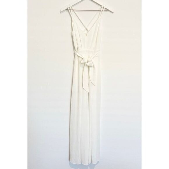 NWT Socialite Split Leg Strappy V-Neck High Slit Boho Jumpsuit Ivory New Size XS - Picture 3 of 12